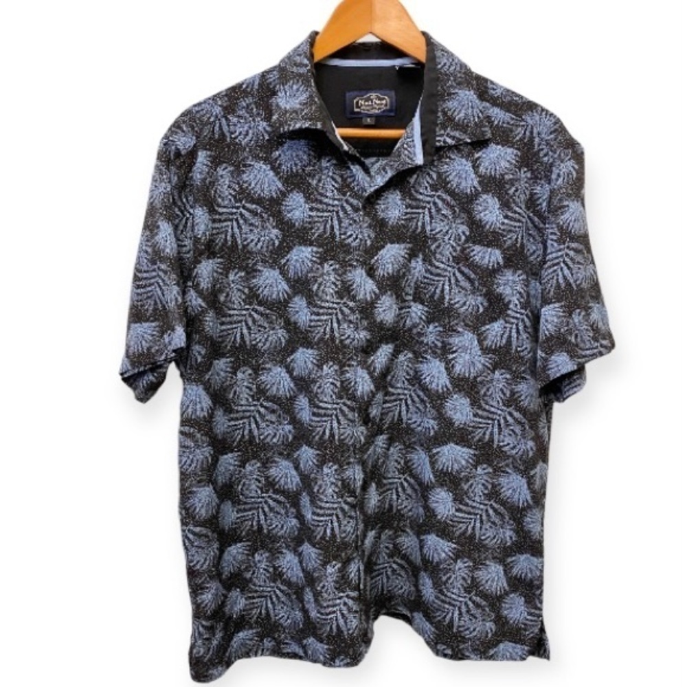 Nat Nast Silk Blend Hawaiian Shirt Mens Sz Large Blue Aloha Shirt Button Front